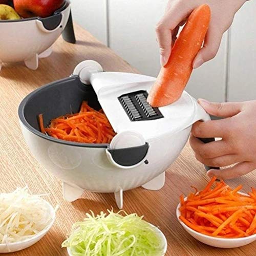 J-ouuo Cortador de verduras multifuncional hoja ajustable Mandolina rebanadora de queso verduras Juliana con cesta de drenaje para cocina y verduras