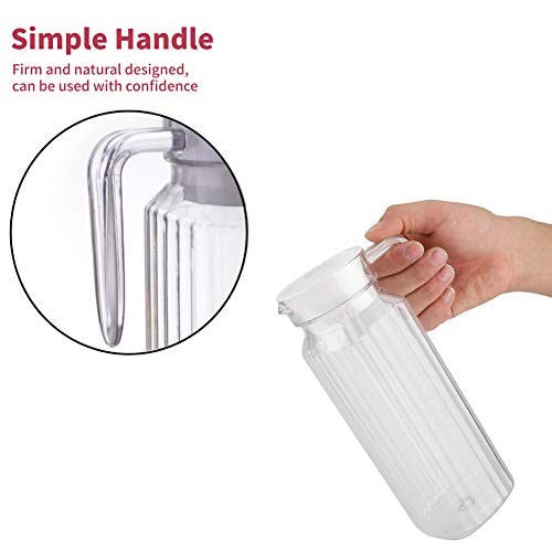 Jarra de acrílico con tapa y asa, botella de jugo a rayas acanaladas Cristalería Vaso de agua Dispensador de agua helada para uso doméstico(1100ml)