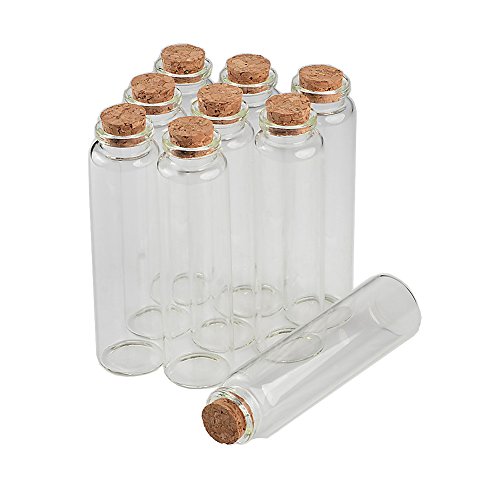 Jarvials - Mini botella vacía con tapón de corcho de 10 ml, 15 ml, 20 ml, 25 ml, 30 ml, 40 ml, 55 ml, tarros de cristal idea para boda pequeñas botellas de deseos al por mayor, Transparent Clear, 55ml