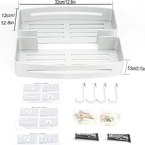 Jaysamay 2Piezas Pegamento Sin Necesidad de Taladrar Estante Ducha, Estantes de Baño de Aluminio Espacial Perforado Entramado de Baño Muebles de Baño