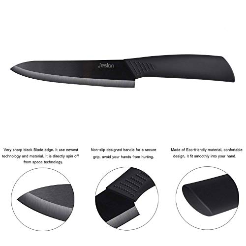 Jeslon cuchillos de cocina de cerámica, 5 piezas cuchillo de cocina profesional conjunto con chaquetas de protección cuchillos de cerámica ligeros incluir 4 cuchillos de cerámica 1 pelador