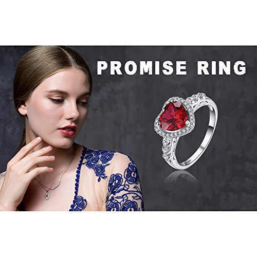 JewelryPalace Anillo con rubí en forma de corazón Plata de ley 925 Tamaño 14