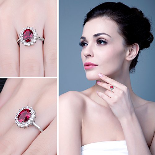 JewelryPalace Anillo de Compromiso Princesa Diana William Kate Middleton 3.2ct Halo Rubi Rojo Oval Creado Plata de ley 925 Tamaño 14