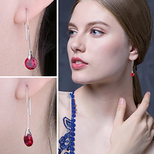 JewelryPalace Pendientes elegante largo adornado Rubí creado en Plata de ley 925