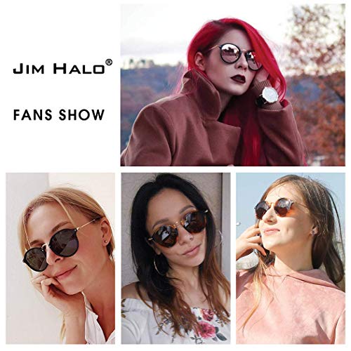 JIM HALO Gafas de Sol Polarizadas Retro Redondas Lentes de Espejo Pequeño Circulo Tintado Hombre Mujer(Negro Brillante/Amarillo)