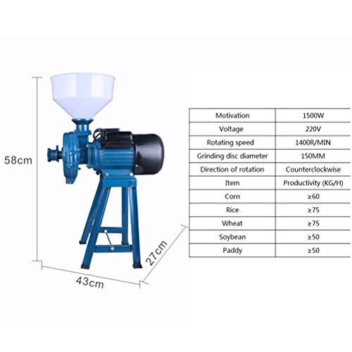 JIN 1500 Molino de Grano eléctrico, máquina trituradora para Uso doméstico/Comercial vatios, Molinillo Cereales Granos maíz café Trigo alimentación con Embudo, Dual húmedo y seco,Black