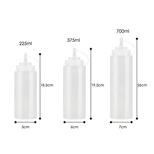 JJOnlineStore - 6 pzas Botella Exprimible de Plástico Transparente Dispensador de Condimentos Ketchup Mostaza Chili Mayonesa Salsa Vinagre Tapa de Botella en Rosca y Tapa (12 Oz / 375ml)