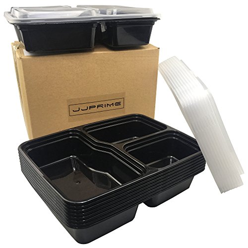 JJPRIME - Flash ventas - 10 x reutilizable 3 compartimentos microondas apilables Comida Prep recipientes de plástico caja de almacenamiento de alimentos Set