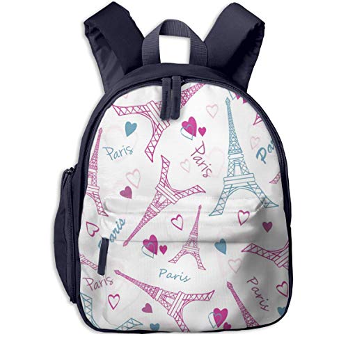 JKSA Mochila Escolar para niños, Bonita Mochila de Dibujos Animados de corazón de la Torre Eiffel de París, Mini Mochila para Estudiantes de Primaria