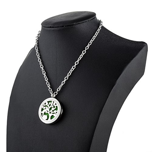 joymiao Árbol de la Vida Aromaterapia Difusor de Aceite Esencial Locket Collar 316L Surgical Grade Joyas de Acero Inoxidable 24"Cadena con 8 Felt Pads de Color