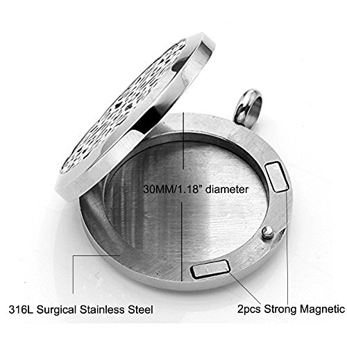 joymiao Árbol de la Vida Aromaterapia Difusor de Aceite Esencial Locket Collar 316L Surgical Grade Joyas de Acero Inoxidable 24"Cadena con 8 Felt Pads de Color
