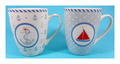 Juego de 2 tazas Maritim de 10,5 x 8,5 cm cada una, barco, ancla, café, decoración 39.1234 B