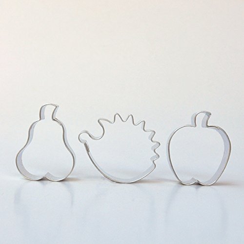 Juego de 3 moldes cortadores para repostería, diseño de erizo, manzana y pera, de acero inoxidable