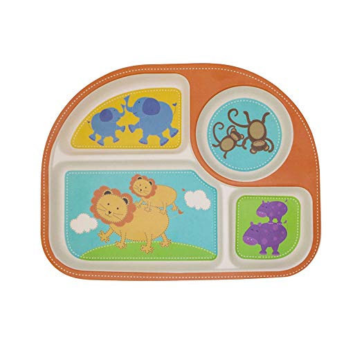 Juego de Cena Niños 2 Paquetes de Platos Compartimentos Bebé Platos Juego Bambú Vajilla Juego para Niños de 6 Meses a 6 Años Regalo Niños Pequeños Bambú Juego de Cubiertos (Búho & León)