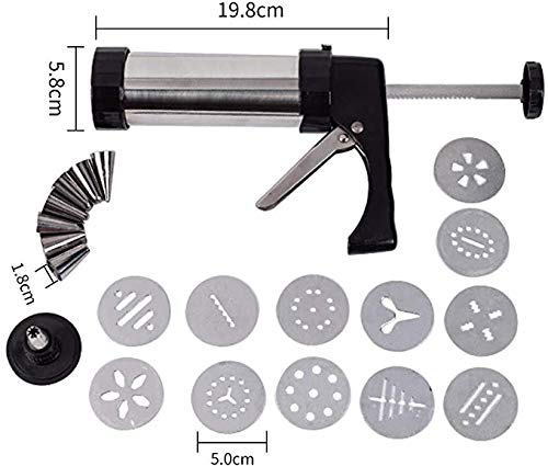 Juego de pistola de prensa de galletas de acero inoxidable, herramientas de decoración para tartas y galletas con 13 discos y 7 boquillas para cumpleaños, boda, aniversario, 21 unidades