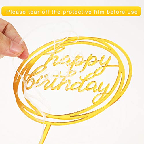 Juego de Topper de Pastel de Happy Birthday Topper de Magdalena de Acrílico de Globo de Confeti Abanico de Papel para Decoración de Pastel de Cumpleaños (Dorado)