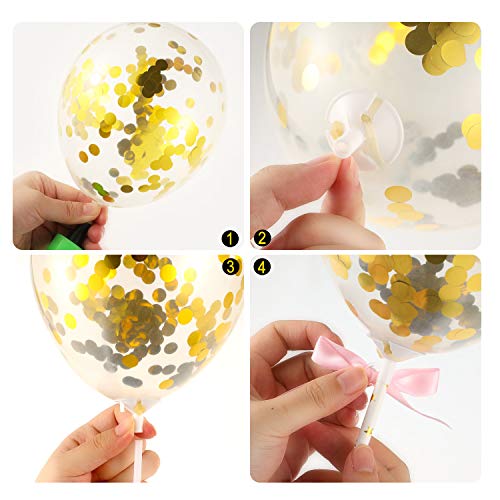Juego de Topper de Pastel de Happy Birthday Topper de Magdalena de Acrílico de Globo de Confeti Abanico de Papel para Decoración de Pastel de Cumpleaños (Dorado)