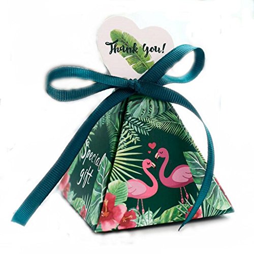 JUN JUNICON - Caja de papel para bodas, dulces de boda, diseño de triángulo, diseño de flamencos tropicales, caja de regalo para bodas, cumpleaños, dulces para suministros de fiesta, paquete de 36