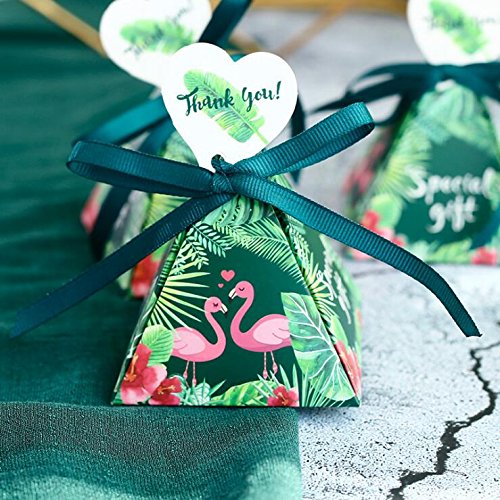 JUN JUNICON - Caja de papel para bodas, dulces de boda, diseño de triángulo, diseño de flamencos tropicales, caja de regalo para bodas, cumpleaños, dulces para suministros de fiesta, paquete de 36