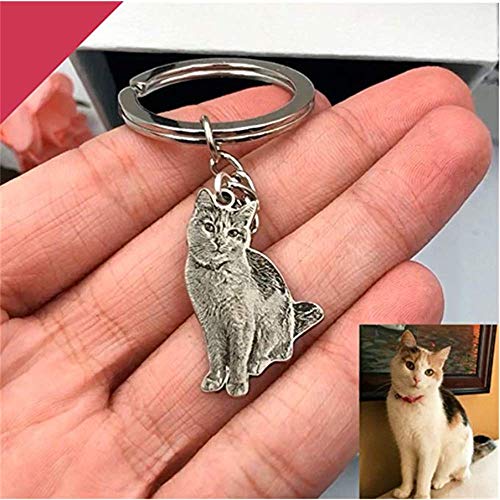 Junmei Llavero Personalizado de la Foto del Animal doméstico, Llavero de Acero Titanium Grabado Personalizado del Retrato para el Regalo conmemorativo del día de Padre