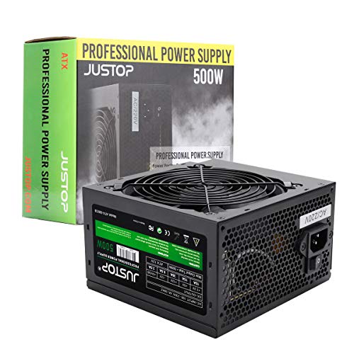 JUSTOP 500W ATX PC fuente de alimentación PSU 120 mm ventilador de refrigeración silencioso, 3 x SATA / 24 pines / 4 pines 12V / 2x MOLEX