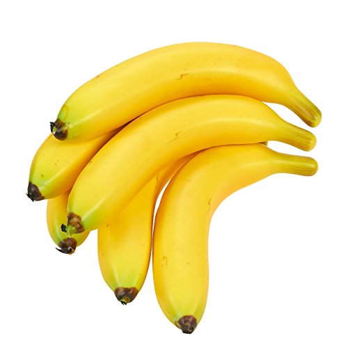 Juvale - Set de frutas artificiales: 6 plátanos de plástico, ideales para pintar bodegones, decorar tiendas, cocinas, color amarillo, 20 x 9 x 4 cm.