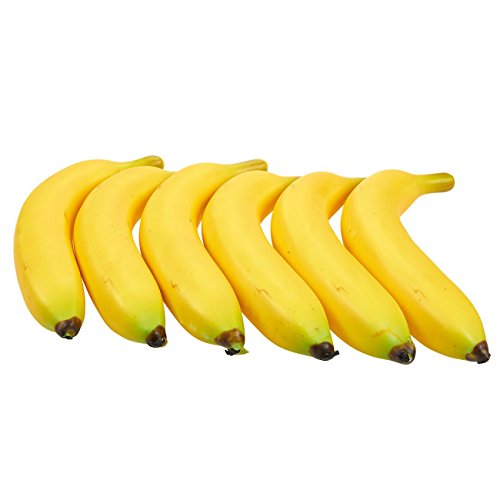 Juvale - Set de frutas artificiales: 6 plátanos de plástico, ideales para pintar bodegones, decorar tiendas, cocinas, color amarillo, 20 x 9 x 4 cm.