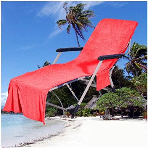 JYL Beach Towel Beach Chair Cover Funda de Microfibra Lounge Lounge con Bolsillos de Almacenamiento Laterales para Piscina, Tumbona, Hotel, Vacaciones, 73X210cm (Rojo)