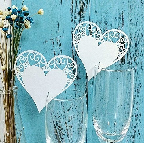 JZK 100 x Blanco Tarjetas Etiquetas Decorativas corazón Invitaciones Boda Copa Detalle Lugar Nombre Mesa para Boda cumpleaño comunión Bautizo Fiesta Navidad