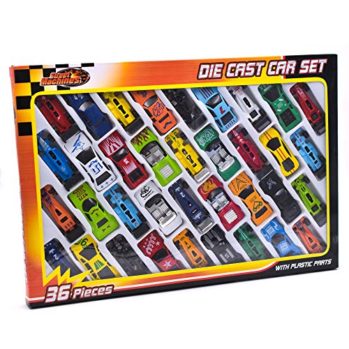 KandyToys Kids Die Cast Metal Toy Cars - 36 Piezas de Coches de Carreras, Paquete de Coches de Juguete Convertible