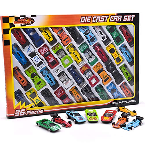 KandyToys Kids Die Cast Metal Toy Cars - 36 Piezas de Coches de Carreras, Paquete de Coches de Juguete Convertible