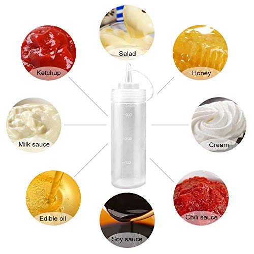 Keleily Botella De Ketchup 340ml con Tapa Botellas Plásticas de Cocina para Condimentos, Salsa de Tomate, Mostaza, Mayonesa, Aceite de Oliva, Transparente, 12oz (Paquete de 6)