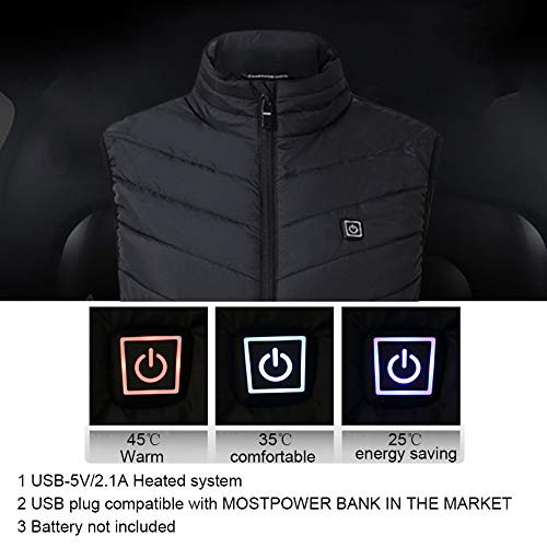 Keptfeet Chaleco calefactable para Mujer Hombre USB Chaleco calefactable Moto Temperatura de 3 velocidades 5V Chaleco de calefacción eléctrico para Esquiar Pesca Caza