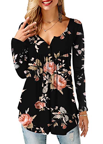 Kissmoda - Camisetas de manga corta para mujer con fruncido, de un solo color 4-negro. XXL