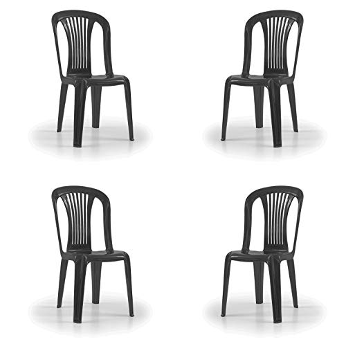 KitGarden P4 GR Pack de 4 Sillas Apilables Resina, Gris, Sintra
