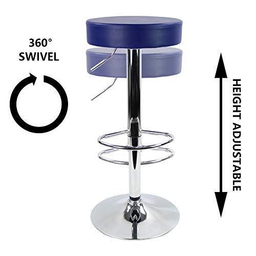 KKTONER Taburete de Bar Redondo Piel sintética con reposapiés de Altura Ajustable Giratorio Color Azul
