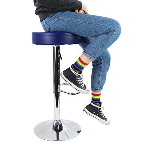 KKTONER Taburete de Bar Redondo Piel sintética con reposapiés de Altura Ajustable Giratorio Color Azul