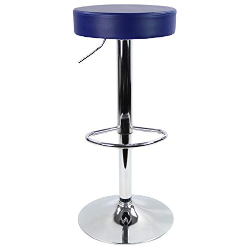 KKTONER Taburete de Bar Redondo Piel sintética con reposapiés de Altura Ajustable Giratorio Color Azul