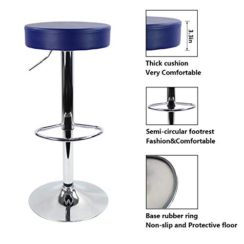 KKTONER Taburete de Bar Redondo Piel sintética con reposapiés de Altura Ajustable Giratorio Color Azul