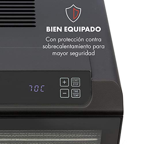 Klarstein Arizona Jerky deshidratadora - Desecadora, Secadora de fruta y carne, 500 W, 35-70°C, 6 baldas lavables en lavavajillas, Períodos cortos de secado, Pantalla táctil digital, Negro