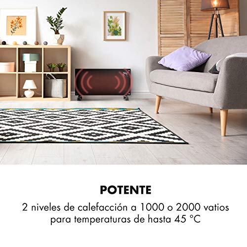 KLARSTEIN Bornholm Smart - Estufa de convección, 2 Niveles, Modo Eco, Seguridad niños, SmartHeat, Protección IP24, Vidrio de Seguridad, Pantalla LED, Panel táctil, Control Remoto, 2.000 W, Antracita