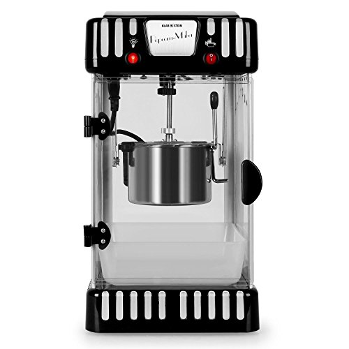 Klarstein Volcano - máquina de palomitas de maíz, retro, palomitero, 300 W, extraíble, iluminación interior, aprox. 60 l/h, puerta con cerradura magnética, cuchara dosificadora, negro