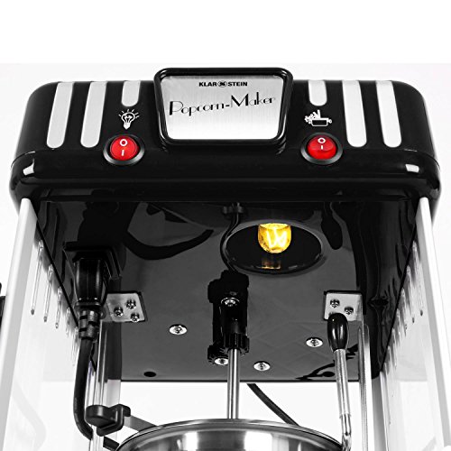 Klarstein Volcano - máquina de palomitas de maíz, retro, palomitero, 300 W, extraíble, iluminación interior, aprox. 60 l/h, puerta con cerradura magnética, cuchara dosificadora, negro