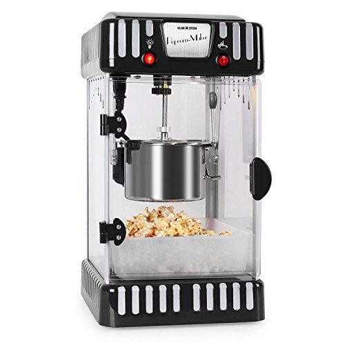 Klarstein Volcano - máquina de palomitas de maíz, retro, palomitero, 300 W, extraíble, iluminación interior, aprox. 60 l/h, puerta con cerradura magnética, cuchara dosificadora, negro