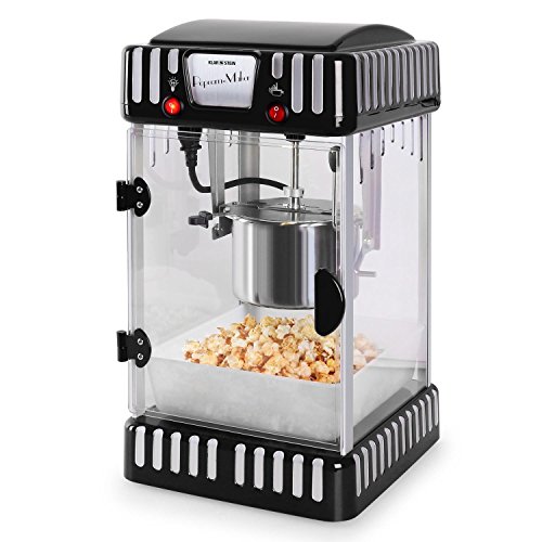 Klarstein Volcano - máquina de palomitas de maíz, retro, palomitero, 300 W, extraíble, iluminación interior, aprox. 60 l/h, puerta con cerradura magnética, cuchara dosificadora, negro