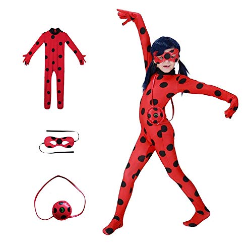 KLCH Ladybug Cosplay Disfraces Fiesta de Carnaval Navidad Christmas Halloween, Mono de Mariquita para niños (S(5-6 años))