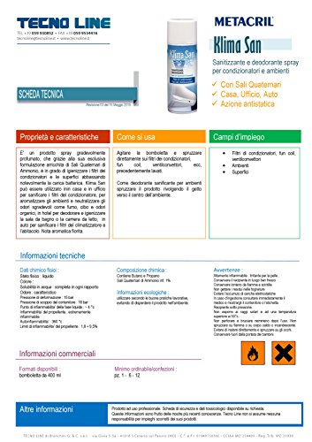 KLIMA SAN 2 PZ.Desinfectante y desodorante en aerosol de acción antiestática para filtros de aire acondicionado y superficies