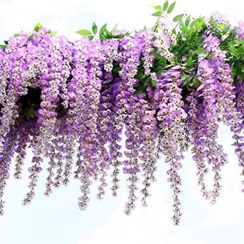 knowing 12pcs Artificial Fake Wisteria Vine RATTA, Guirnalda de Colgar Flores de Seda para Decoración Fiesta Hogar decoración Bodas, 110 cm, Color Morado