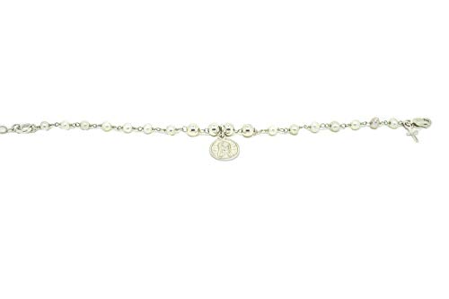 Kokomorocco Pulsera comunión Medalla Virgen niña de Plata 925 con Rosario de Perlas cultivadas en Agua Dulce y Cruz de Plata. Regalo de Cuento con la Leyenda de la Virgen niña Regalos Originales