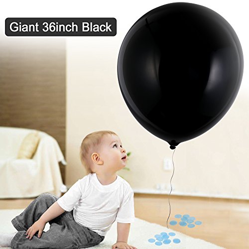 Konsait 3 Piezas 36'' Globos de Látex Negro Confetti Globos Gigantes para Fiestas niño or niña Baby Shower Decoracion Cumpleaños género Revela, con Confeti Rosa, Azul y Colores